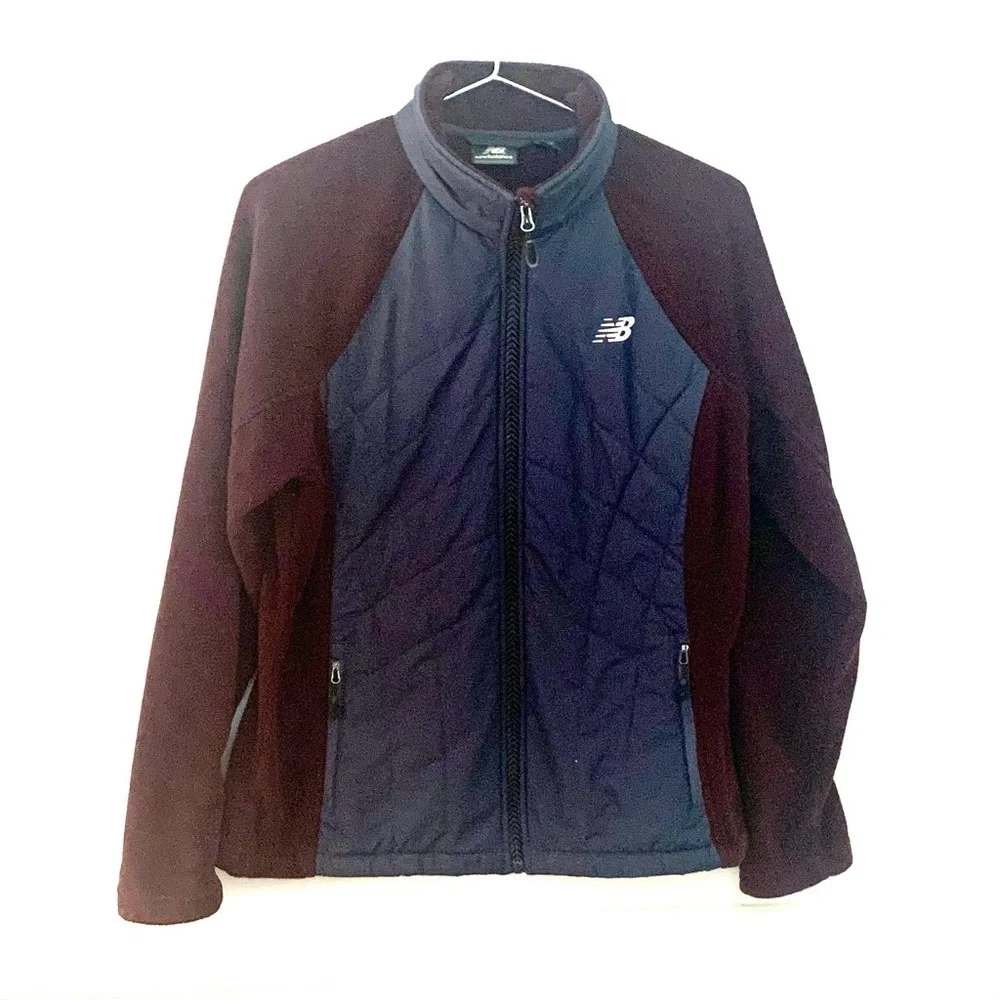 NEW BALANCE Fleece Jacket with Ombre Quilted Overlay, gray and burgundy